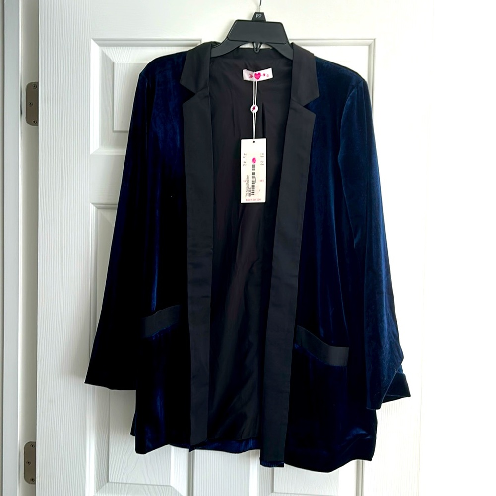 Navy and black silk and velvet blazer, oversized fit